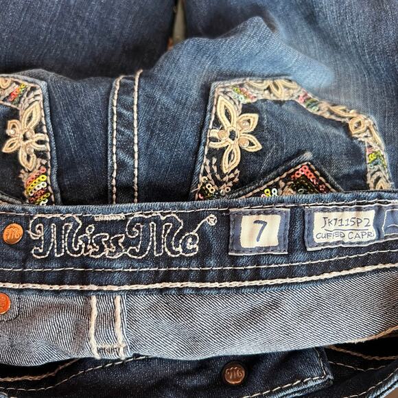 MISS ME Girls Capri Jeans Embellished Floral Sequin JK7115P2 Big Girl Size 7 - Picture 9 of 13